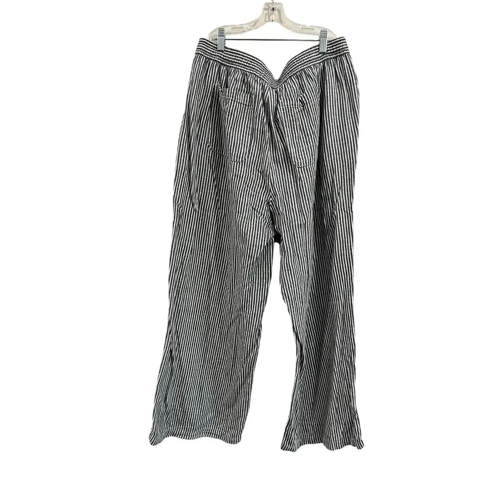 Old‎ Navy Linen Blend Wide Leg Pants Coastal Lagenlook Resort Large Stripe